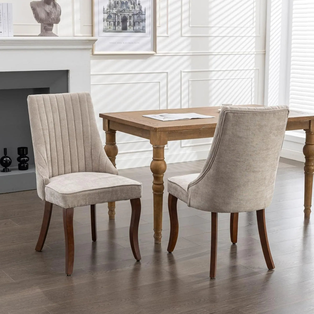 Chaise – en bois, avec dossier, Lot de 2, beige, en bois massif