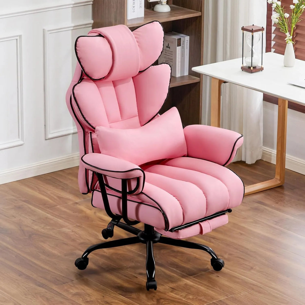 Bureau et table informatique – en cuir PU, réglable, 200kg, rose, inclinable