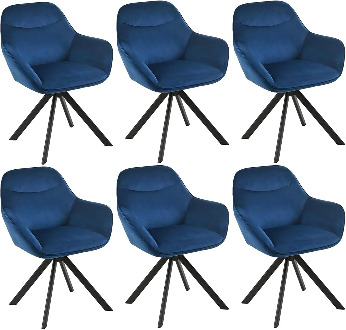 Chaise — en métal, pivotant, avec accoudoirs, Lot de 6, bleu, revêtement en velours