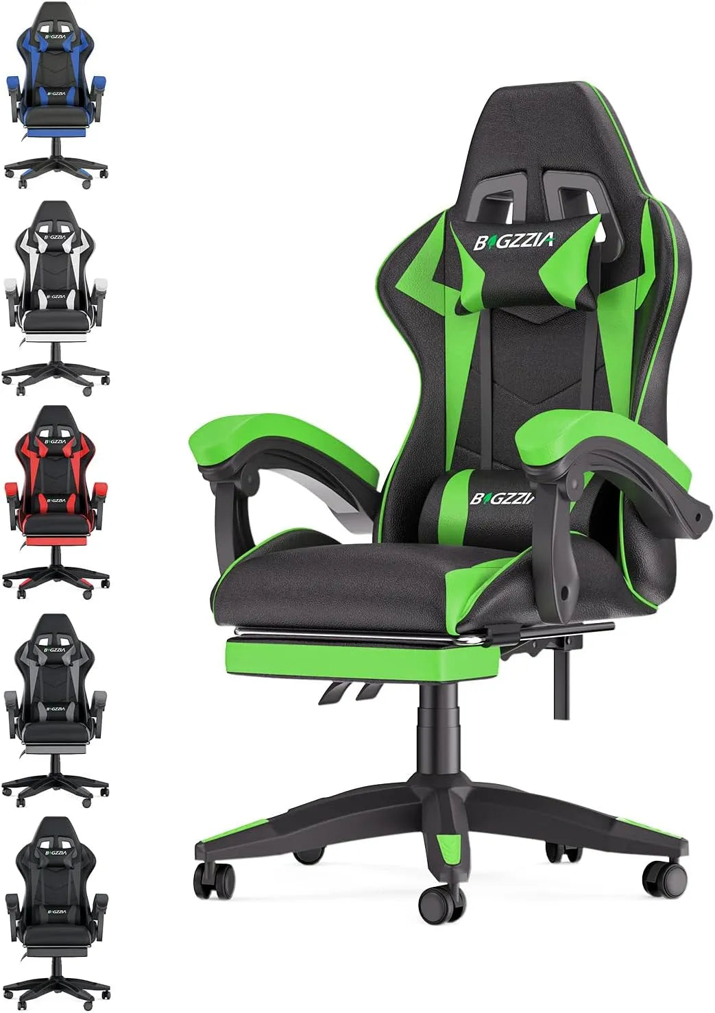 Bureau et table informatique – pour enfant, en cuir, avec dossier, pour gaming, vert, réglable, inclinable