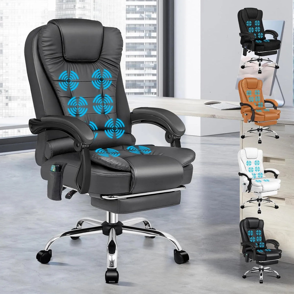 Fauteuil de massage et fauteuil relax – en cuir PU, avec accoudoirs, avec roulettes, gris