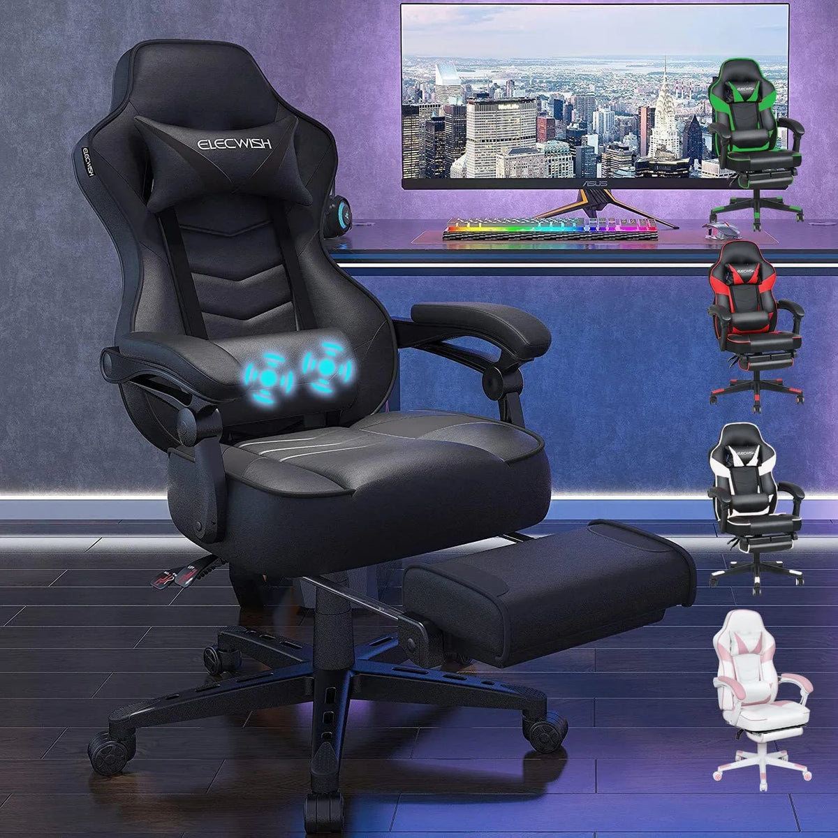Bureau et table informatique — YUSING, en cuir, pour gaming, noir