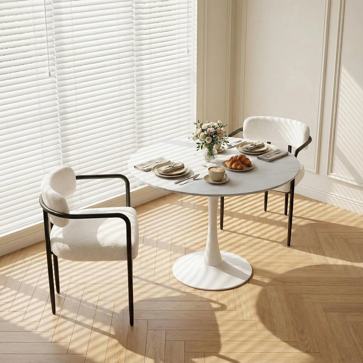 Chaise – YUSING, en métal, revêtement en tissu, avec accoudoirs, revêtement bouclé, Lot de 2, beige