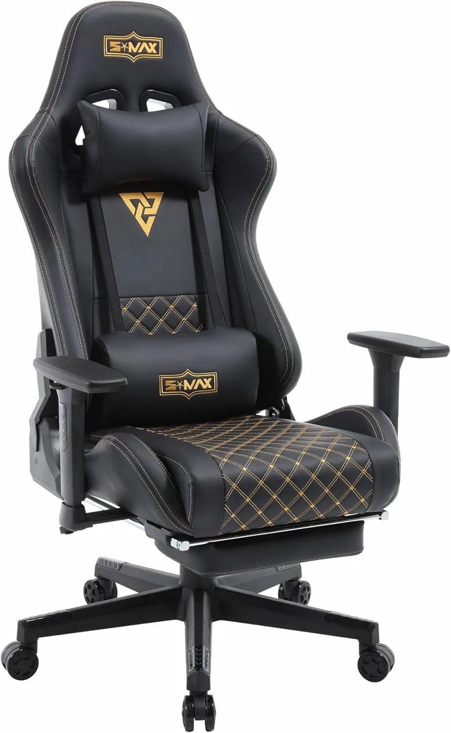 Chaise – MAX, en cuir, technologie 3D/4D, avec accoudoirs, pour gaming, noir
