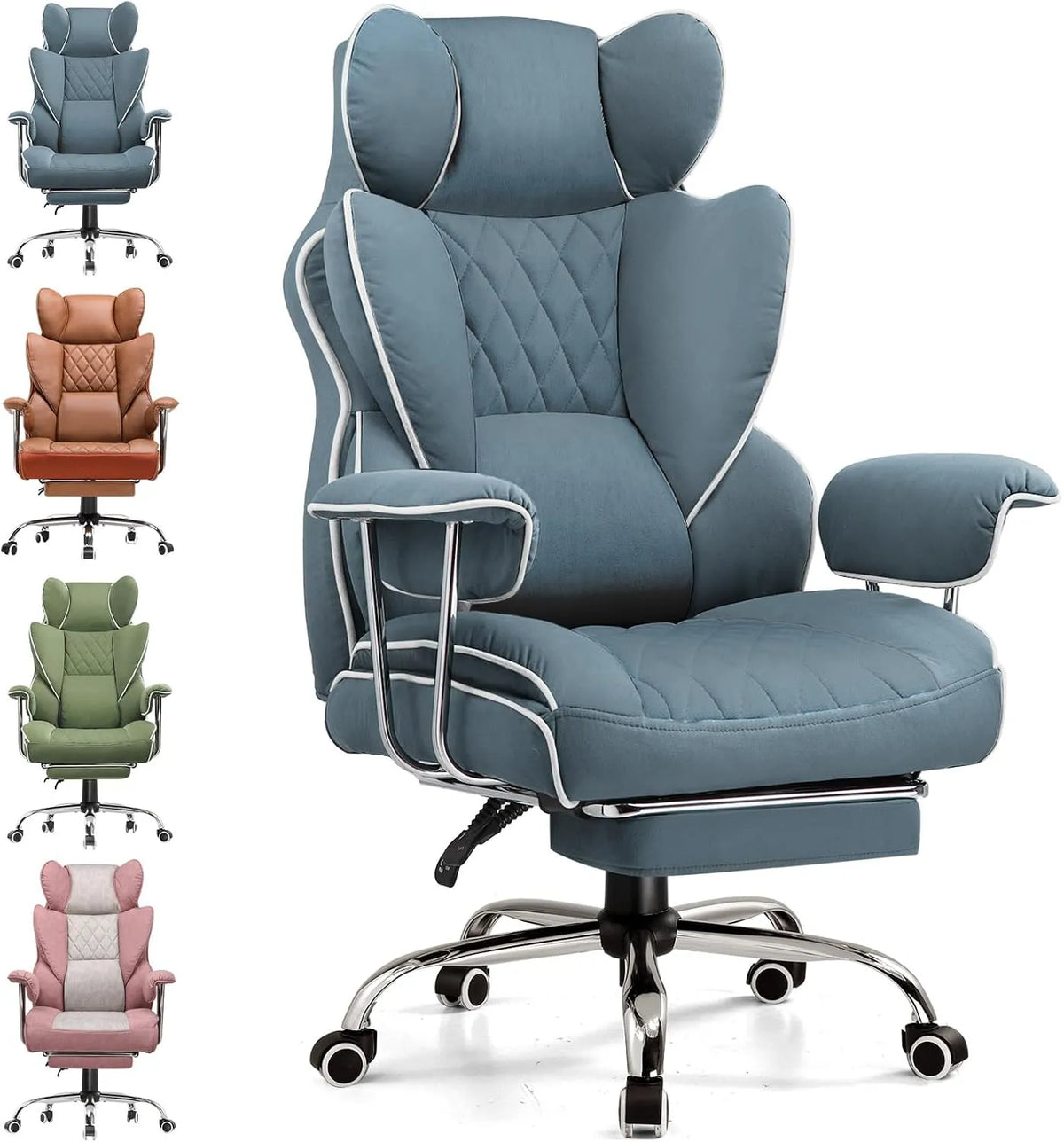 Bureau et table informatique: revêtement en tissu, avec accoudoirs, pour gaming, réglable, bleu, hauteur réglable