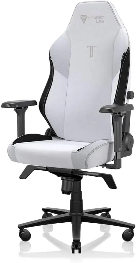 Chaise: Tissu, revêtement en tissu, technologie 3D/4D, avec accoudoirs, pour gaming, 180kg, blanc, inclinable