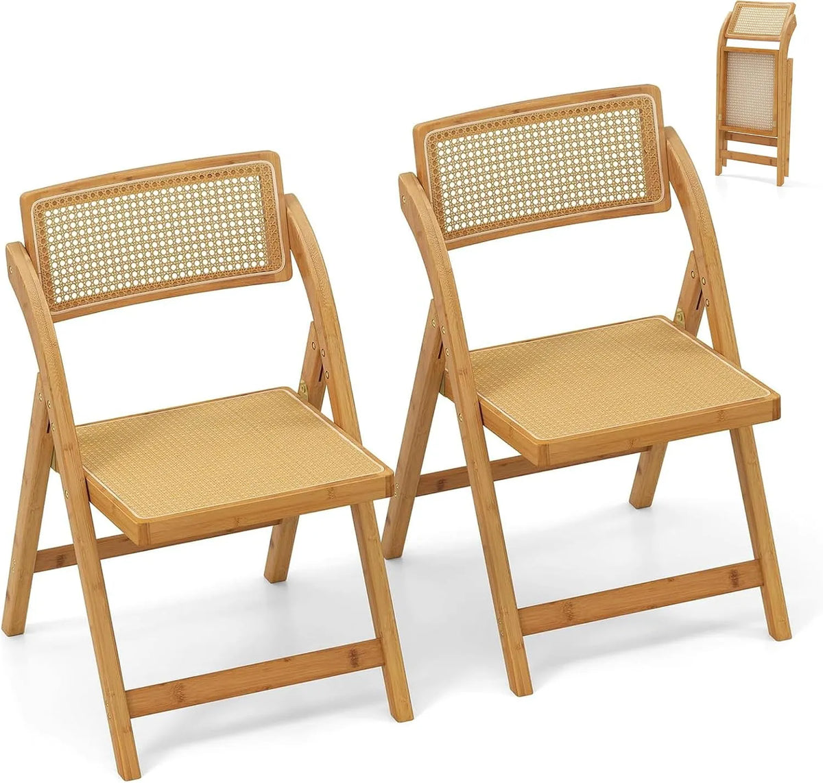 Chaise: en bois, avec dossier, Lot de 2, 150 kg, en résine tressée