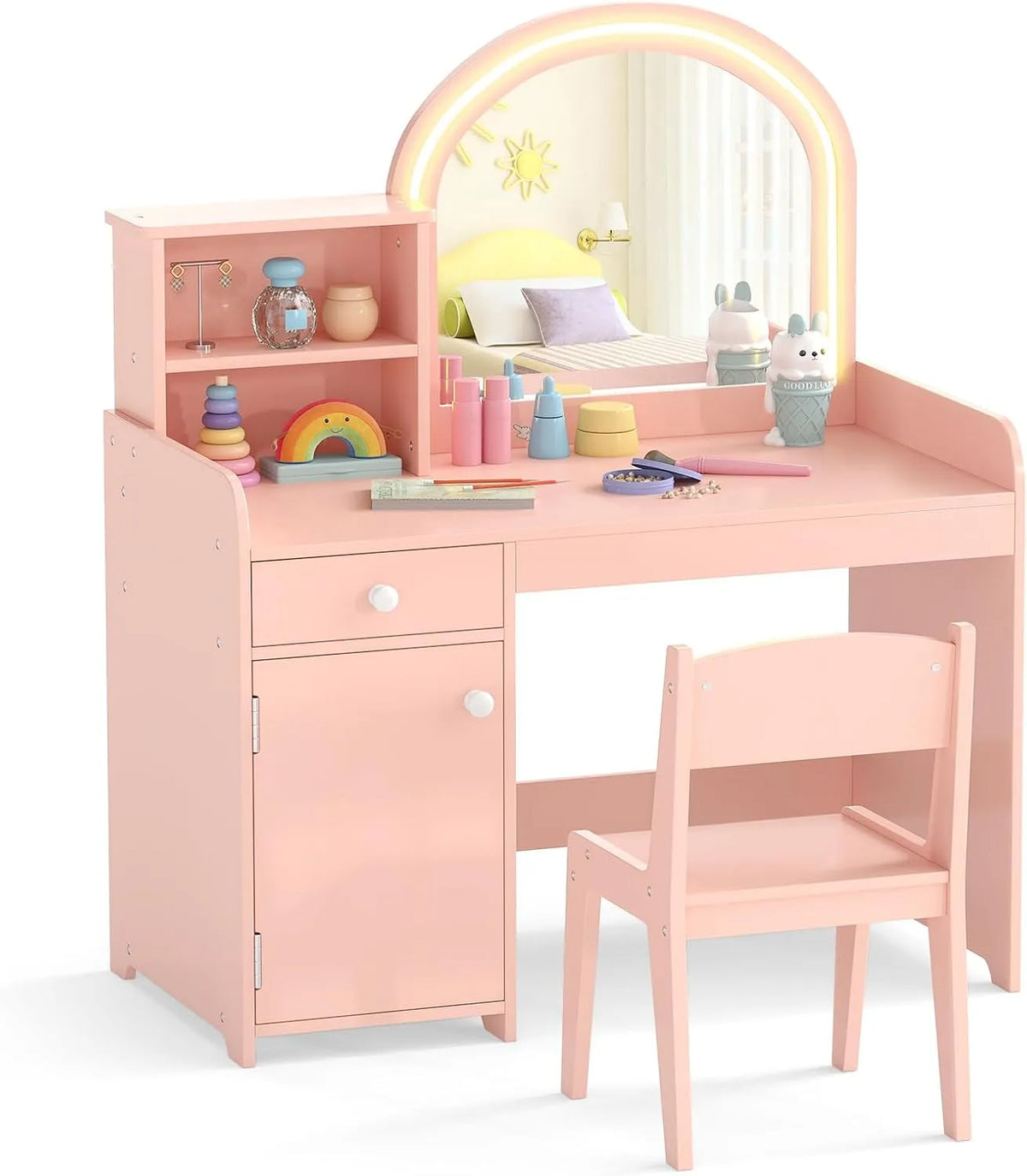 COSTWAY Fauteuil et chaise rembourrée à bascule – pour enfant, en acrylique, avec tiroirs, affichage LED, 50kg, rose