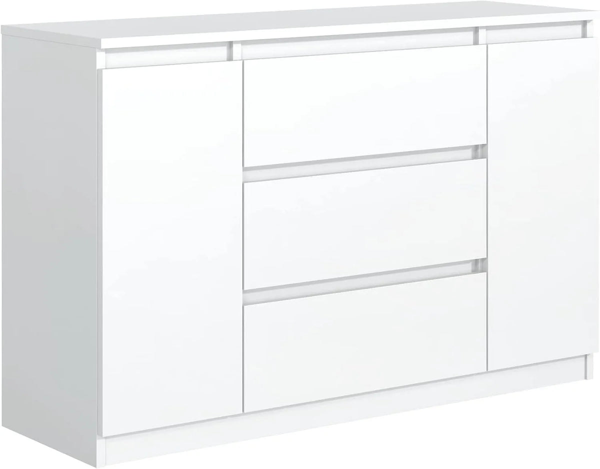 meble masztalerz Commode et meuble à tiroirs Chambre 120 cm avec 2 Portes et – avec rangement, avec tiroirs, 3 Tiroirs, 120, 4 × 78, 2 × 39 cm, blanc