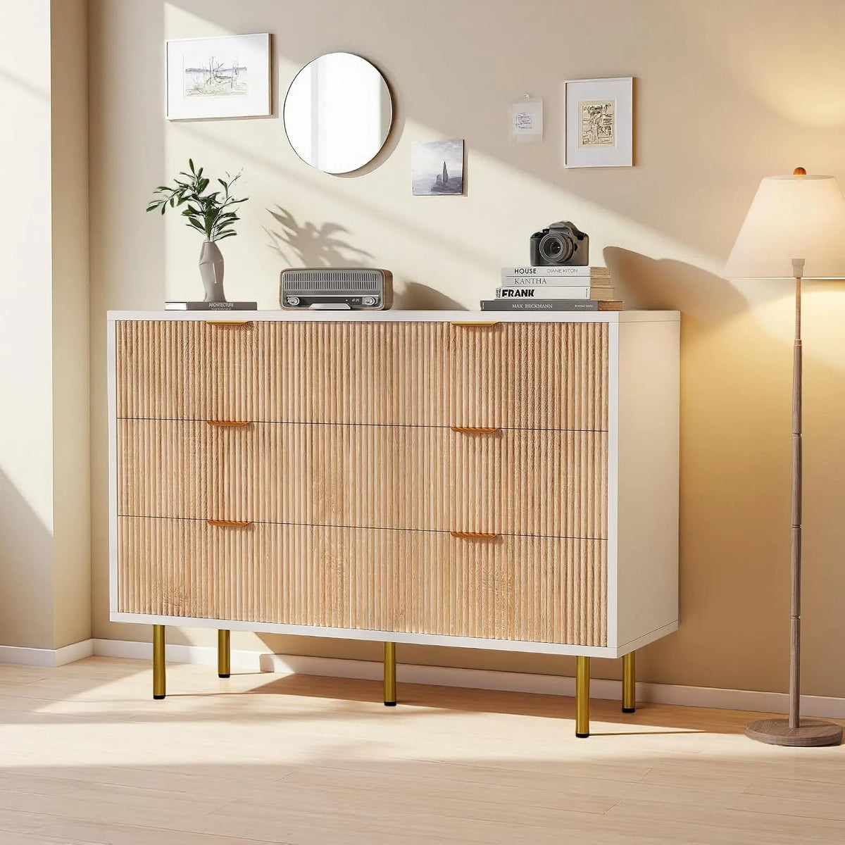 Commode et meuble à tiroirs 6 tiroirs 100x34x73 cm – en métal, avec poignée, en bois, avec rangement, 100 × 34 × 73 cm, blanc