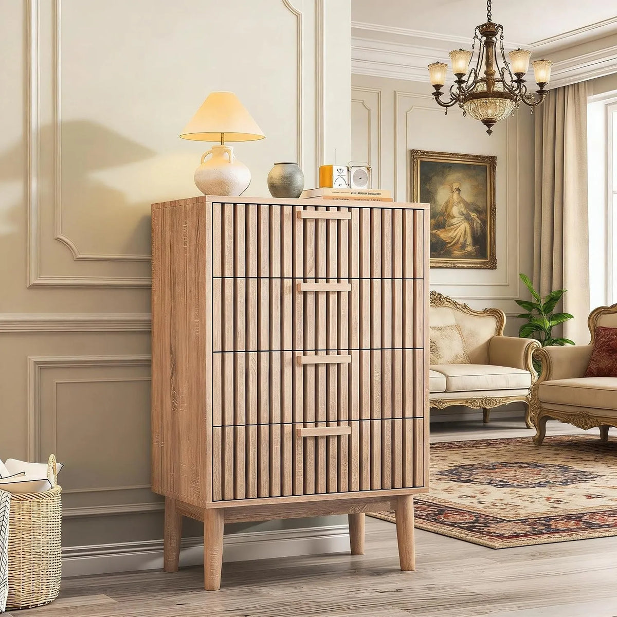 PerGar Commode et meuble à tiroirs à 4 tiroirs – en bois, avec rangement, avec tiroirs, 60 × 34 × 91 cm