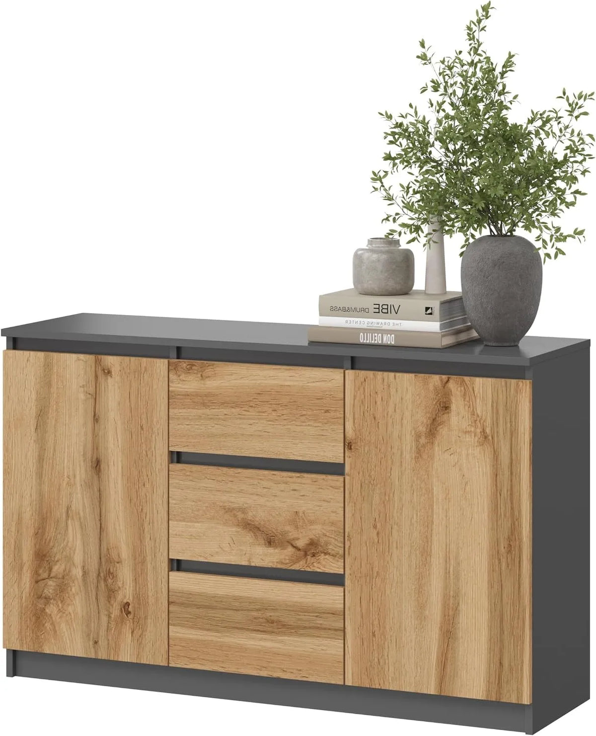 Bureau et table informatique – avec tiroirs, 2 portes, 3 tiroirs, 120 × 97 × 40 cm