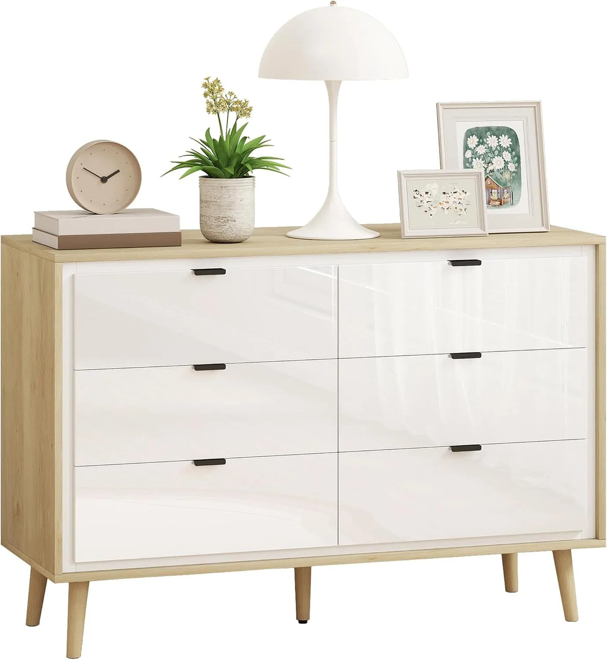 HOMCOM Commode et meuble à tiroirs 6 tiroirs: en bois, avec rangement, avec tiroirs, 110 × 40 × 75 cm, blanc