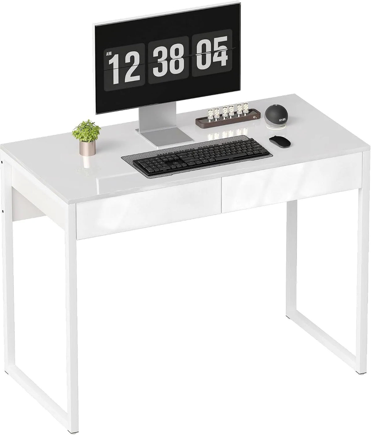HOMCOM Bureau et table informatique: en acier, avec tiroirs, 2 tiroirs, 100 × 50 cm, blanc