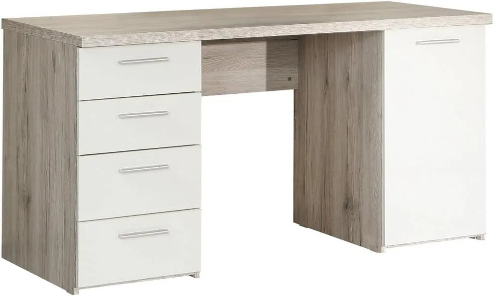 Bureau et table informatique — avec tiroirs, 1 Porte, 4 tiroirs, 60 × 145 × 76, 3 cm, blanc