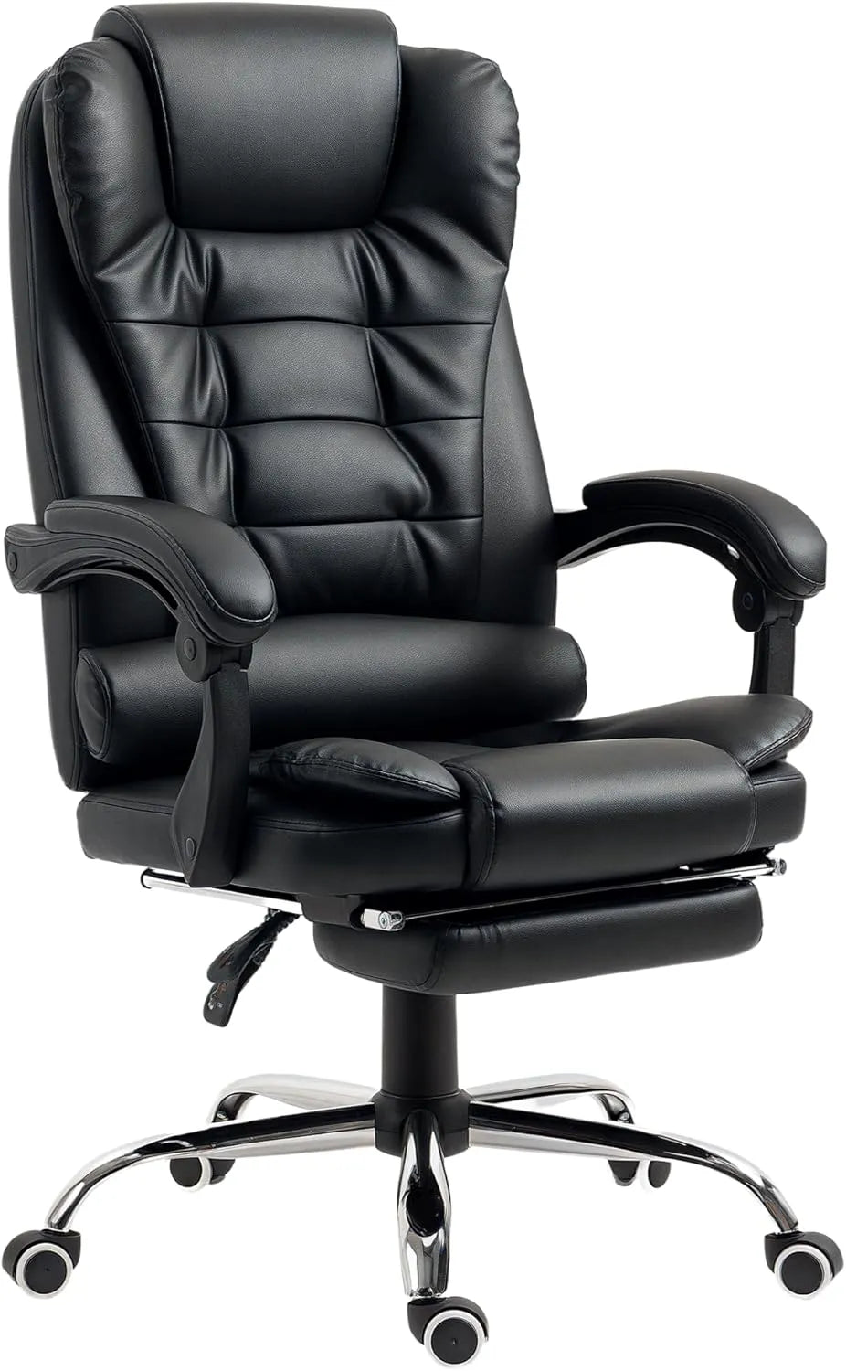 HOMCOM PU 64 Bureau et table informatique – avec dossier, réglable, avec roulettes, 64, 5 × 69 × 117 cm, noir, inclinable