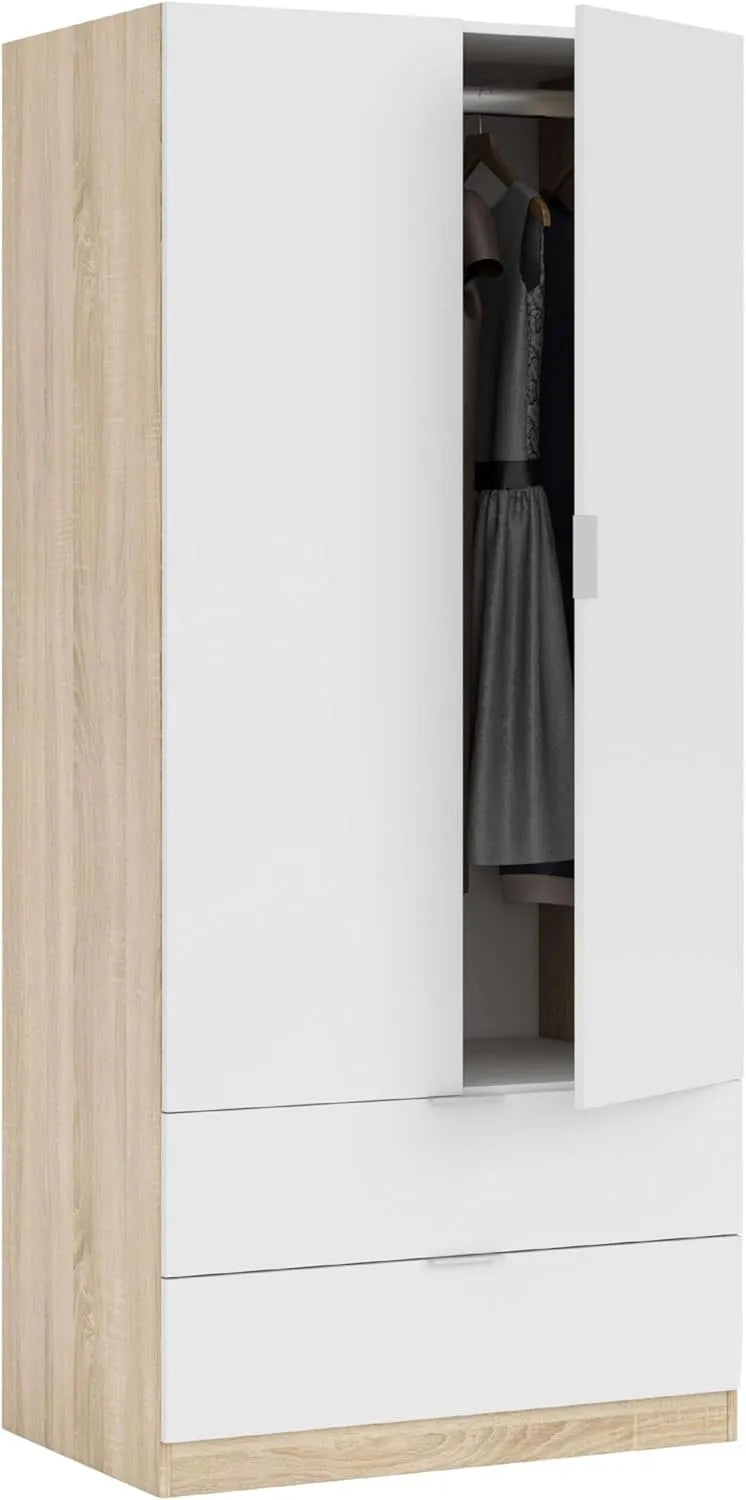 Armoire de rangement — avec tiroirs, 2 portes, 2 tiroirs, 81 × 180 × 52 cm, blanc