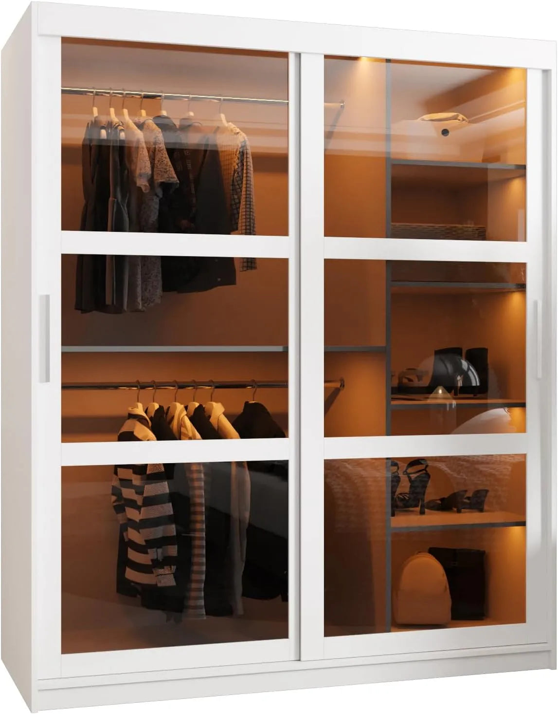 Armoire de rangement – avec rangement, avec Bibliothèque et étagère de rangements, 200 × 150 × 62 cm, blanc, avec étagères