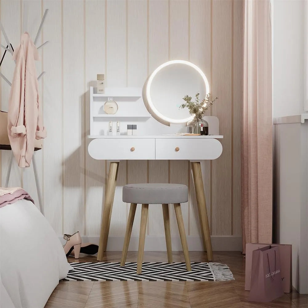 Vicco Coiffeuse et table de maquillage Edda: affichage LED, 80 cm, blanc