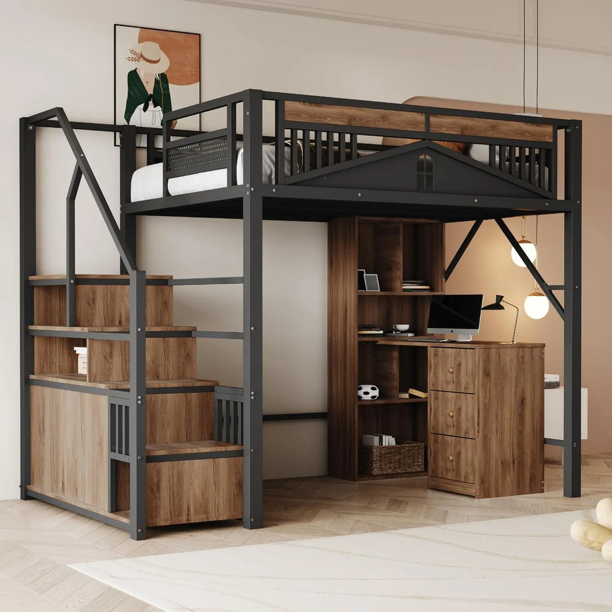 Lit Mezzanine en métal 140 x 200 cm — pour enfant, angle gauche, angle droit, 1 Place, 140 × 200 cm, noir