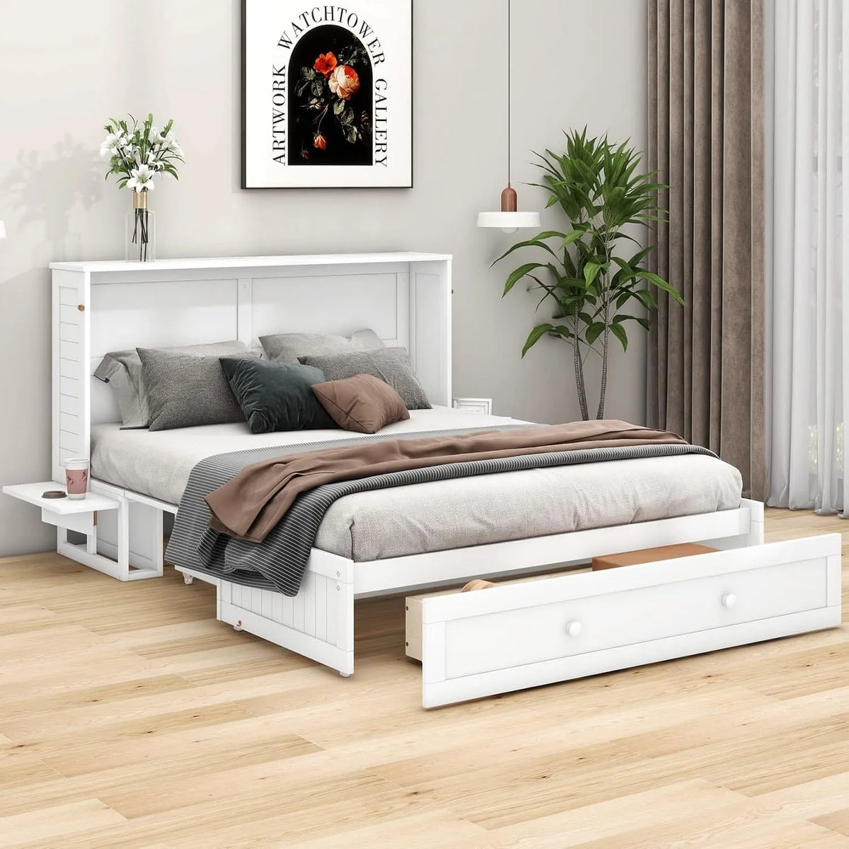 Lit Escamotable 140x200cm – pour enfant, sur pied, avec tiroirs, 140 × 200cm, blanc