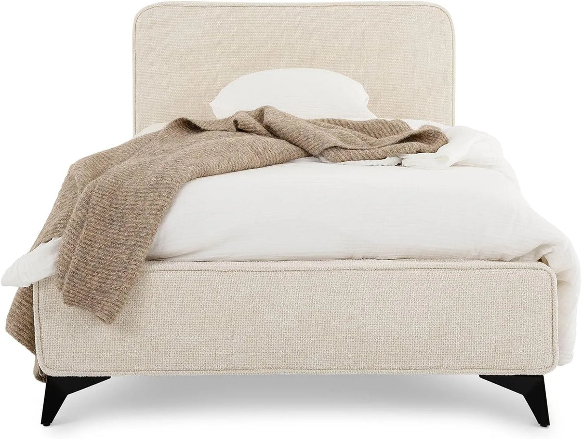 Lit Simple LEVERDA 90x190 cm – revêtement en tissu, en bois, 90 × 190 cm, blanc