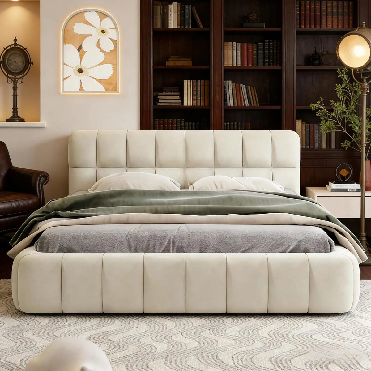 Lit rembourré et cadre de lit tapissé — 160 × 200, 160 × 200 cm, beige, revêtement en tissu
