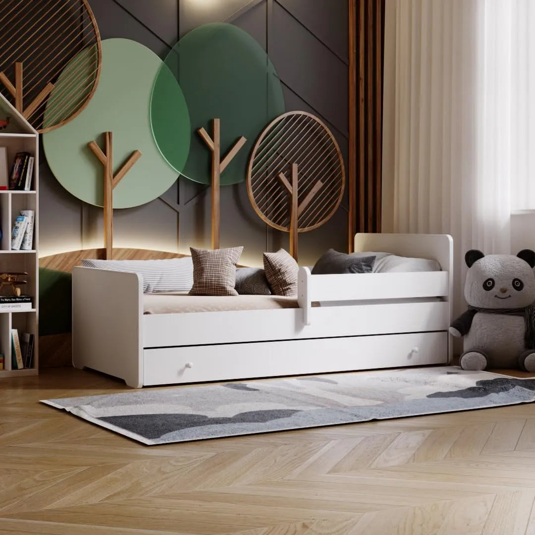 Lit Enfant Max Blanc — pour enfant, avec tiroirs, 160 × 80, revêtement en tissu