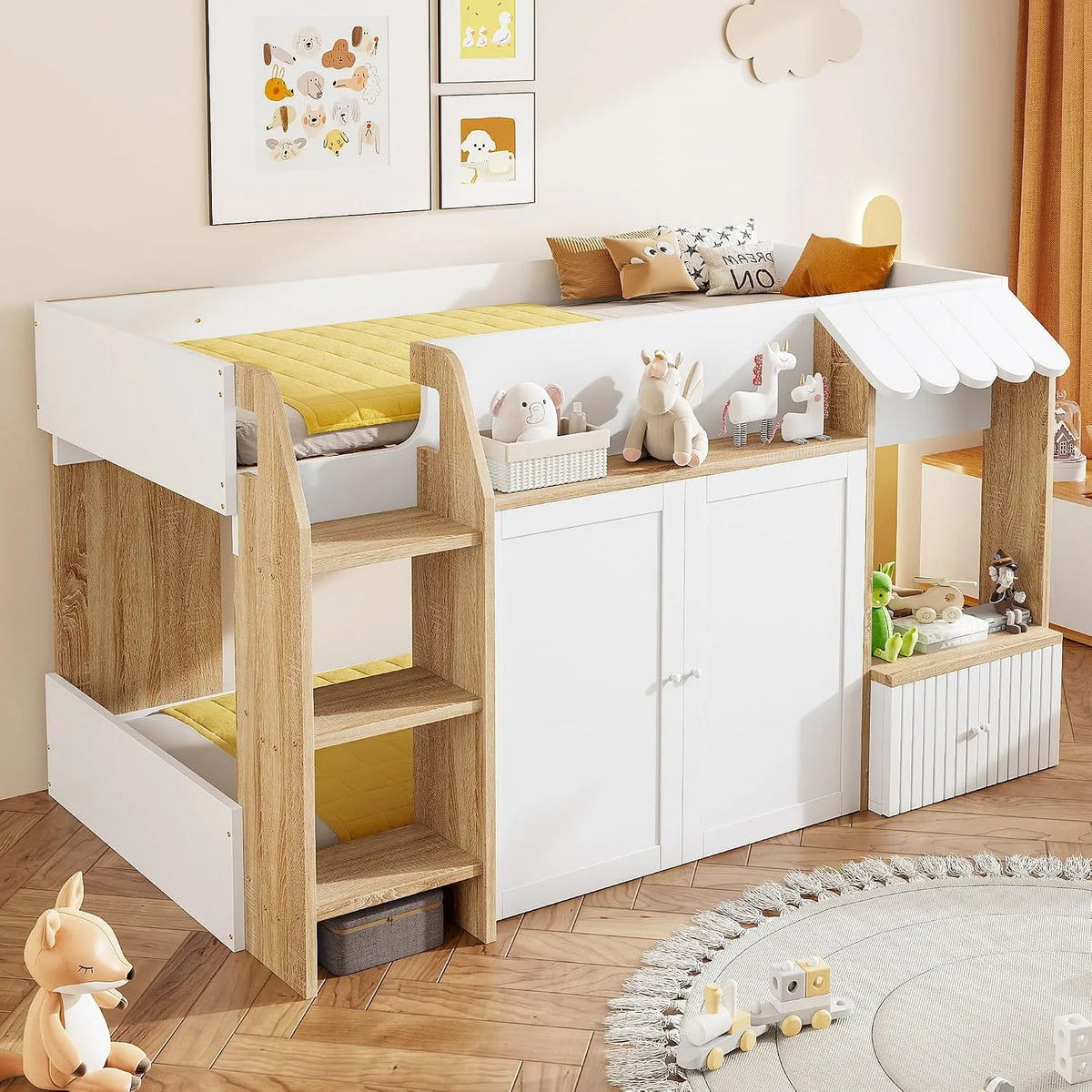 Merax Lit pour enfant 90 x 200 cm — en bois, avec rangement, avec Bibliothèque et étagère de rangements, 90 × 200 cm, blanc, avec étagères