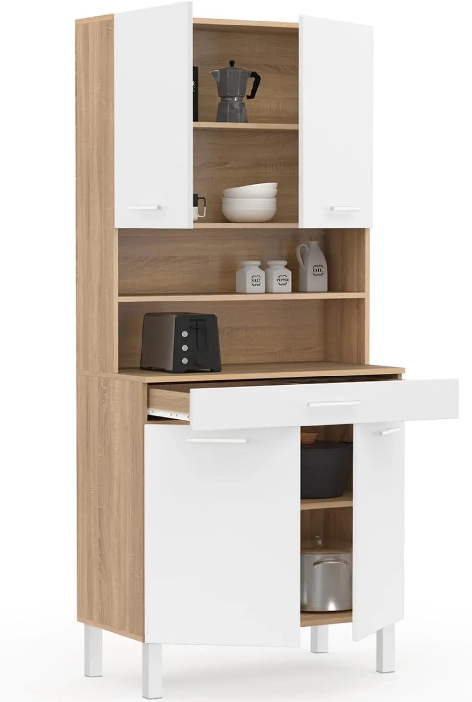 IDMarket — CINA, avec tiroirs, 4 Portes, 80 CM, blanc