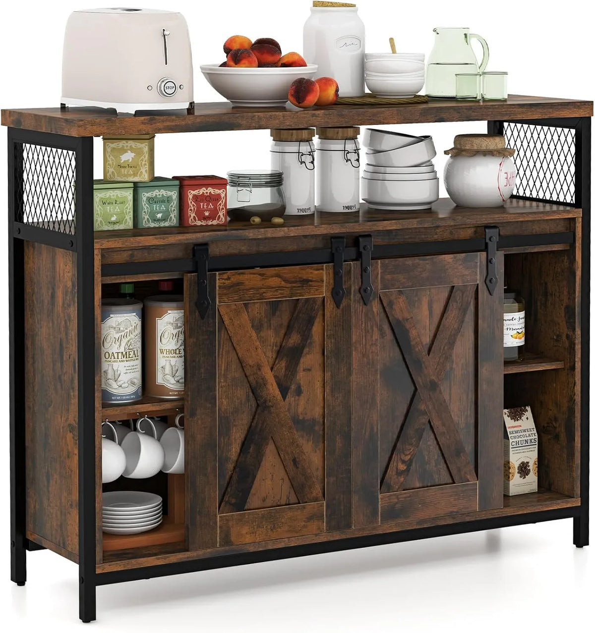 Meuble de Rangement de Cuisine avec 2 Portes Coulissantes: avec rangement, réglable, 100 × 33 × 88cm