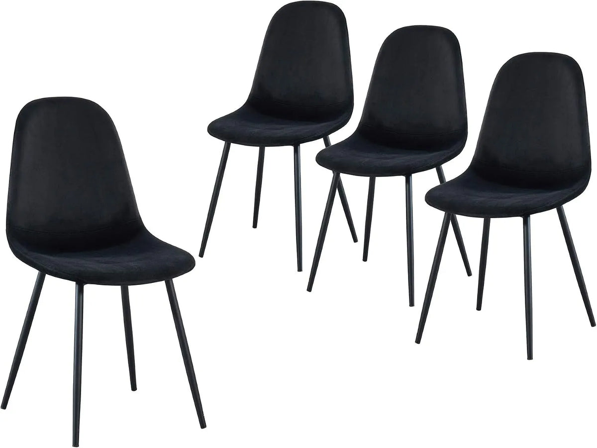 Chaise — en métal, Lot de 4, noir, revêtement en velours