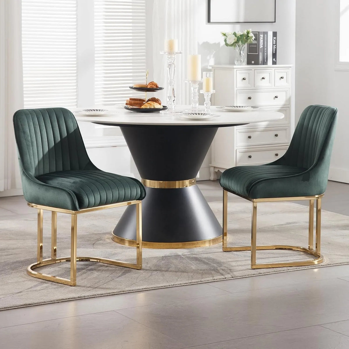 Chaise — Lot de 2, vert, revêtement en velours