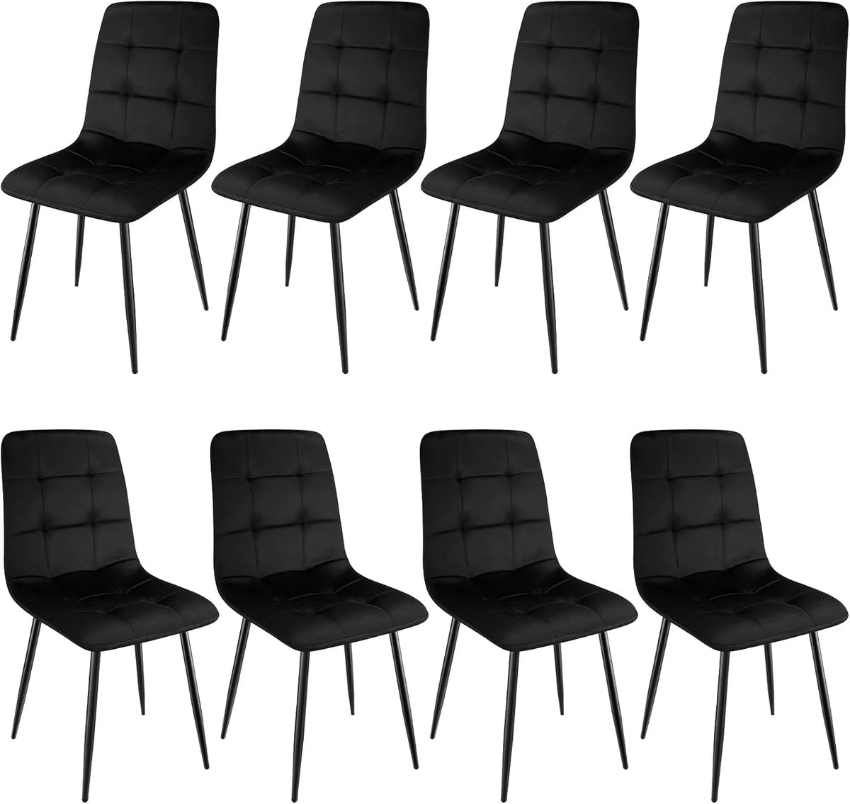 Chaise — en métal, avec dossier, Lot de 8, noir, revêtement en velours