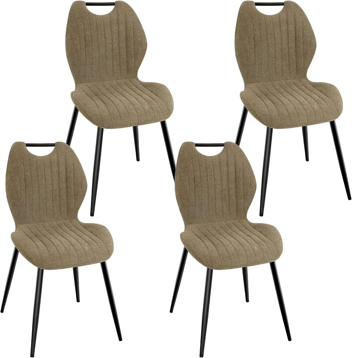 Chaise — en métal, revêtement en tissu, avec dossier, Lot de 4, noir
