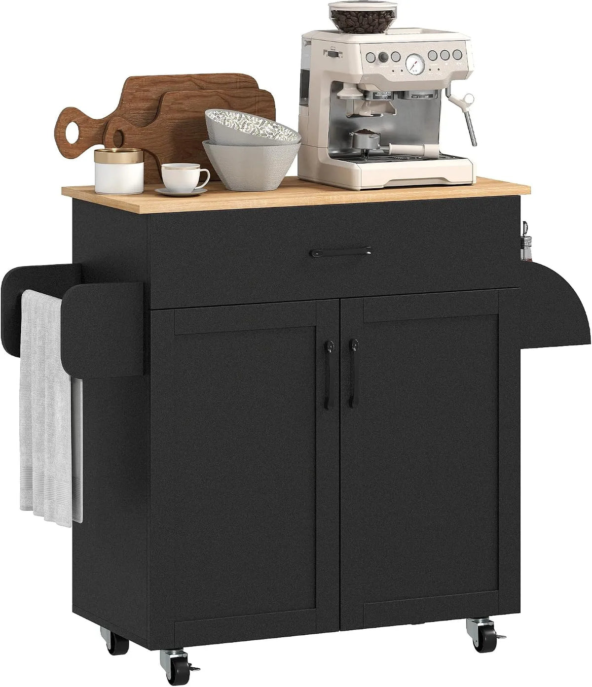 HOMCOM Dessert îlot de Cuisine Multi-rangements 1 tiroir 1 Placard 2 — en bois, avec rangement, avec tiroirs, réglable, 2 Portes, noir