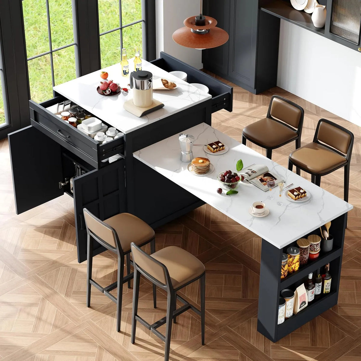 Table à manger et table de salle à manger: avec rangement, avec tiroirs, avec roulettes, extensible