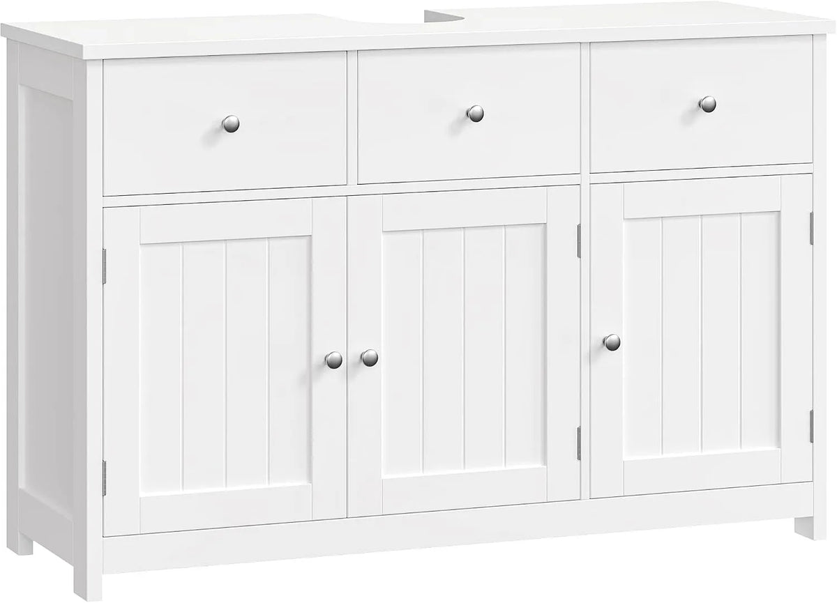 Meuble sous Lavabo 100cm — sur pied, avec rangement, avec tiroirs, 3 Portes, 2 Tiroirs, 100 × 30 × 61cm, blanc