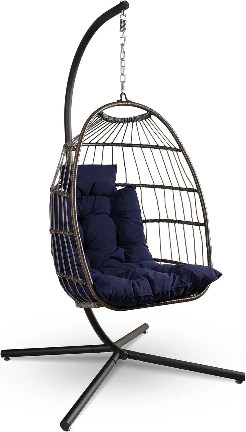 SereneLife Fauteuil Oeuf Suspendu avec Support – avec coussins, pliable, résistant à l'eau, en résine tressée