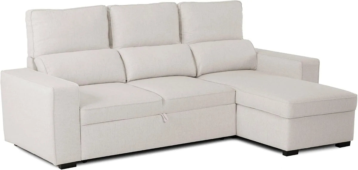 Canapé convertible et canapé-lit – réversible, en polyester, revêtement en tissu, avec rangement, 3 places, 248, 5 × 156 × 103 cm, beige