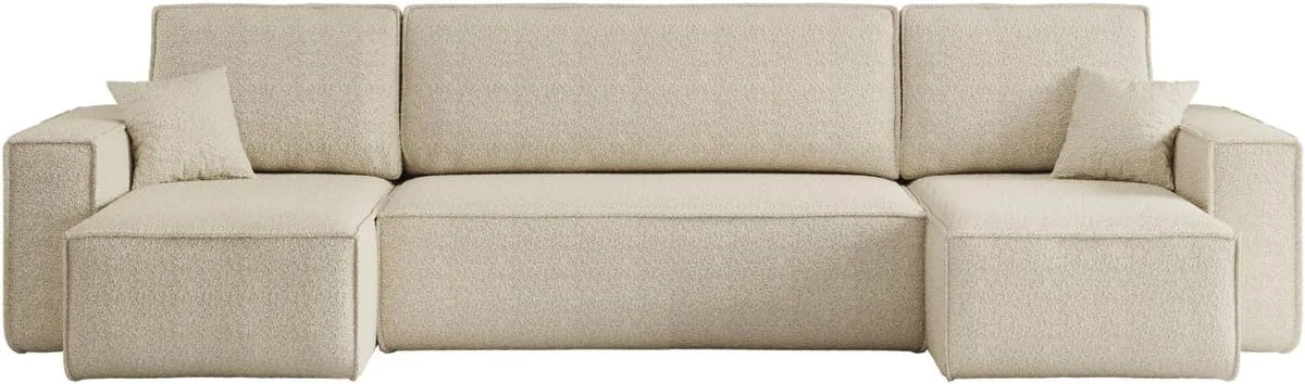 Canapé d'angle et canapé panoramique – revêtement en tissu, convertible, revêtement bouclé, 6 Places