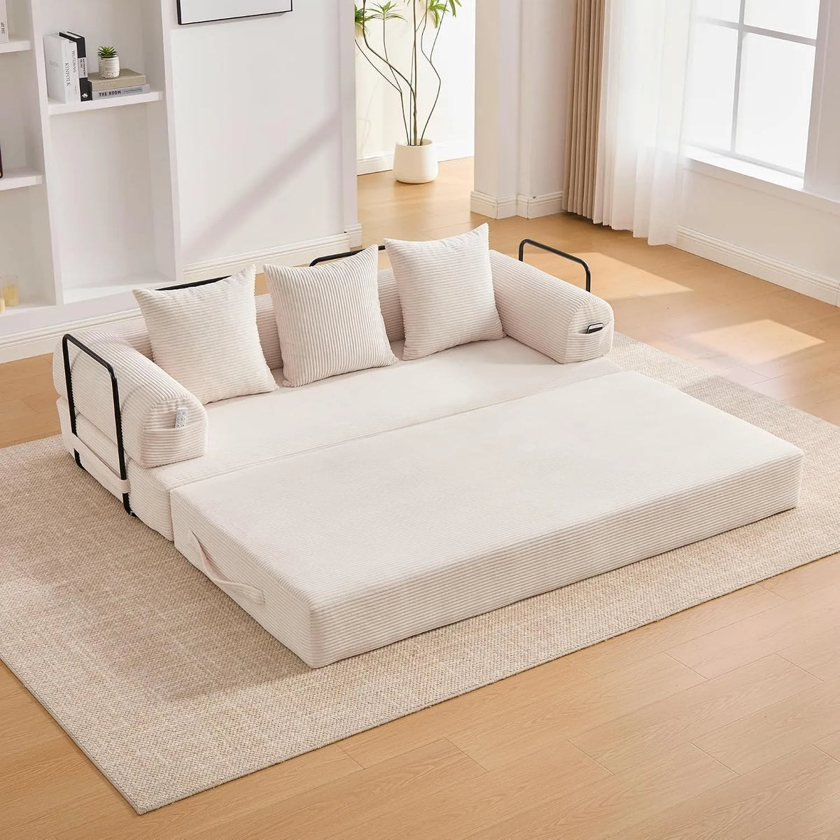 Canapé modulaire – en métal, en velours côtelé, convertible, 3 Places, beige