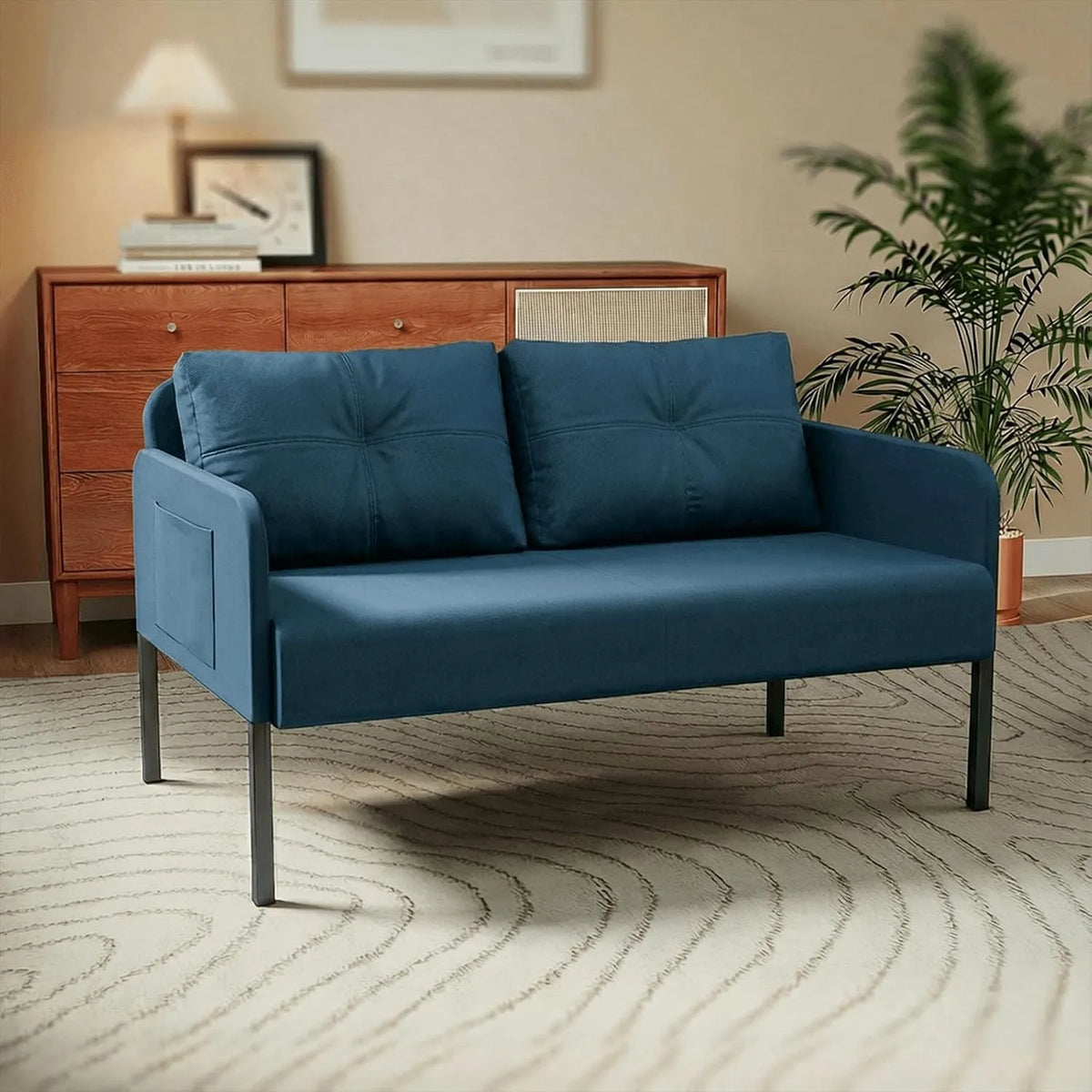Canapé — respirant, revêtement en tissu, avec dossier, 2 Places, 110 cm, bleu