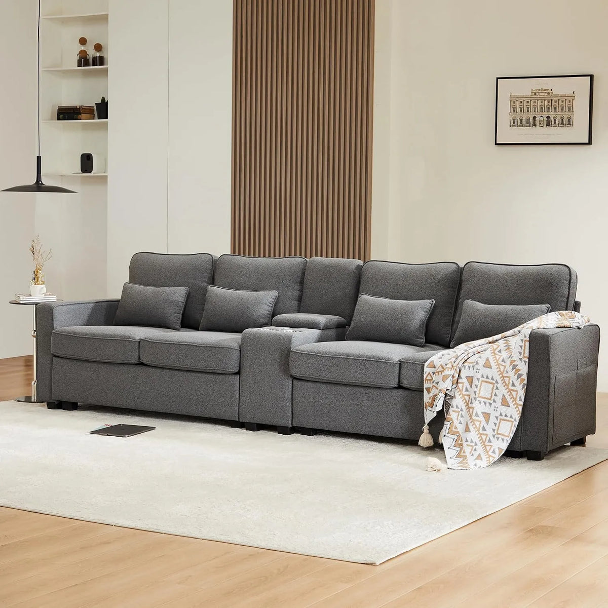 Canapé: avec coussins, avec port USB, 4 Places, 2 Porte, gris