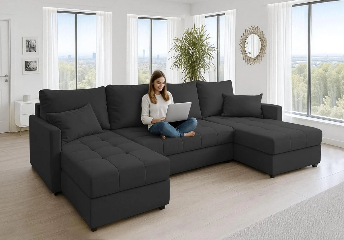 Canapé d'angle et canapé panoramique — 287 cm, anthracite, avec fonction couchage