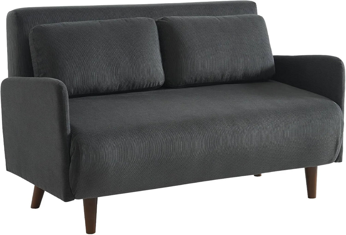 Canapé: en velours côtelé, en bois, convertible, avec dossier, 2 Places, gris, inclinable