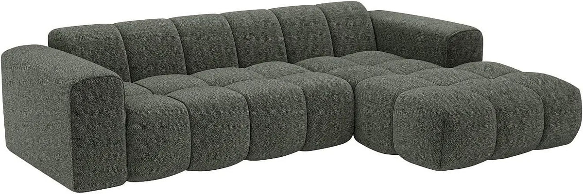 Canapé d'angle et canapé panoramique – CALESO, angle droit, en chenille, revêtement en tissu, vert
