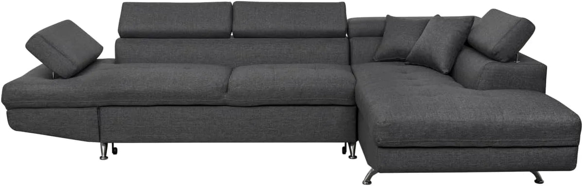 Canapé d'angle et canapé panoramique — Droit, revêtement en tissu, avec rangement, convertible, 5 Places, gris, avec rangement intégré