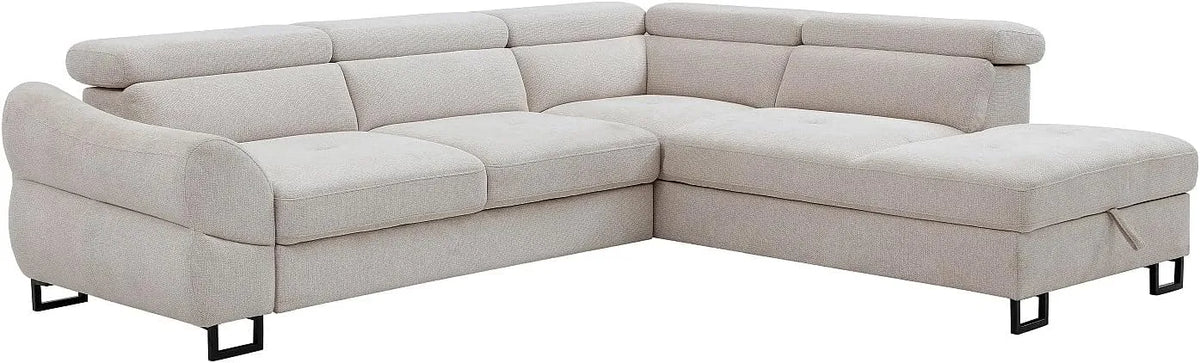 Canapé d'angle et canapé panoramique — VAVERDO, angle droit, revêtement en tissu, convertible, beige