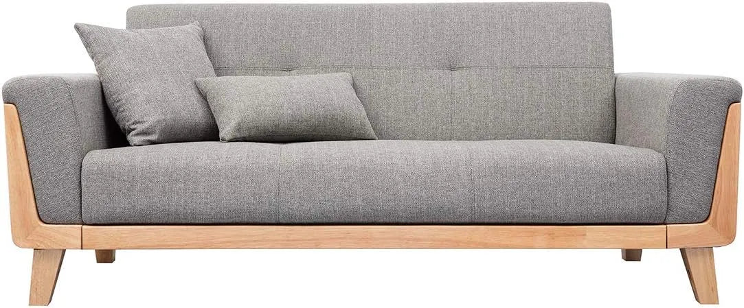 Canapé – revêtement en tissu, en bois, 3 Places, gris